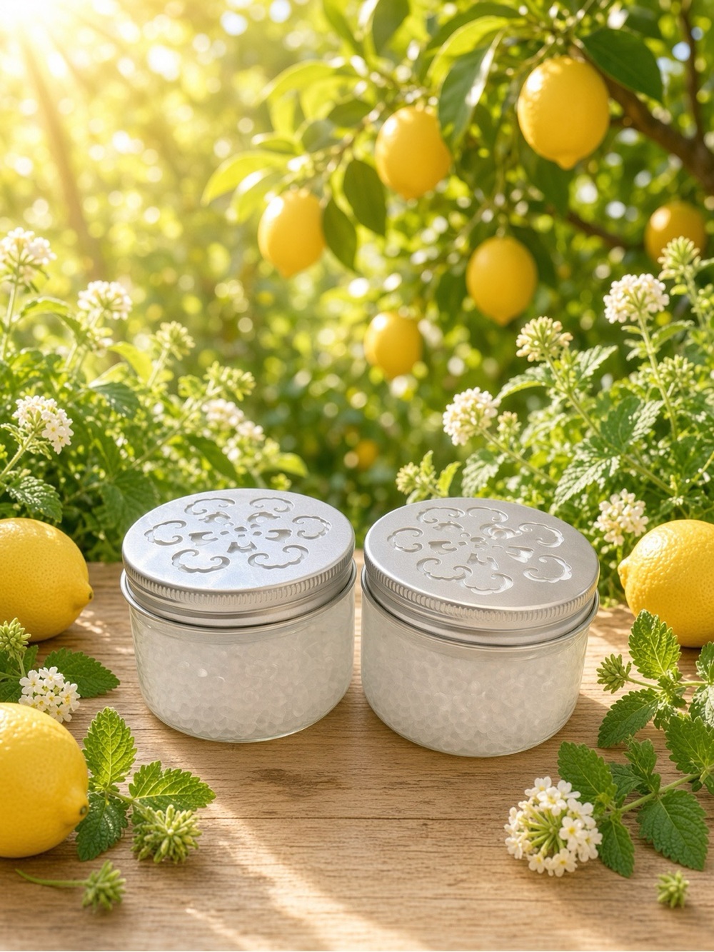 (2) Lemon Verbena Odor Eliminator Aroma Bead Jar | Litter Trash Closet Bath